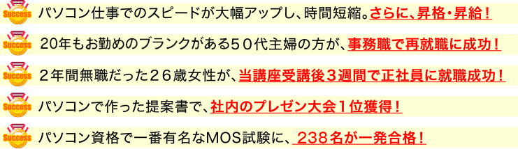 全くの初心者からパソコンの基本スキルをマスターし、仕事や就職・転職において人生が変わった方々