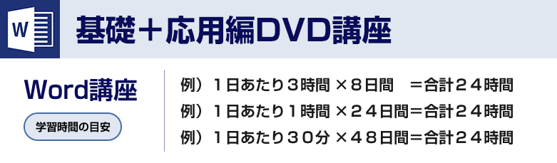 Word 基礎＋応用編 DVD講座 Word講座の場合（1回40分×8日間）